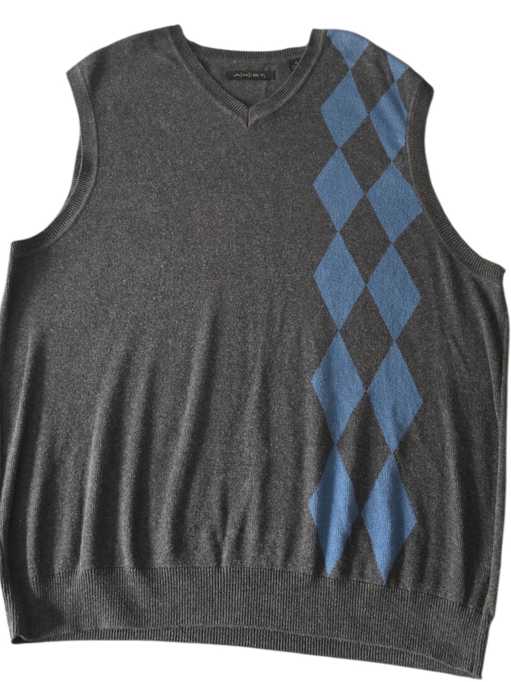 AXIST Men’s Charcoal Grey & Blue Argyle V-Neck Sweater Vest XL